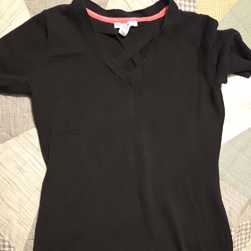 Black V-Neck Women's Top